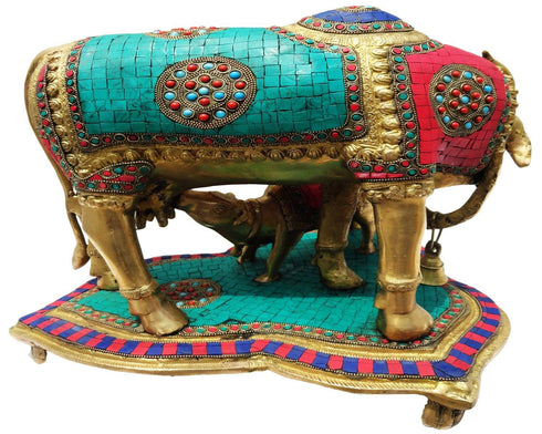 Brass Gaye Bachadha Stone Big Statue 18.714Kg